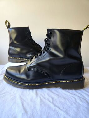 Dr Martens 1460 Men's Smooth Leather Combat 8 Eye Lace Up Boots Black Size 13